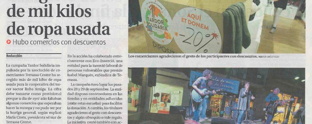 Recollim més de mil quilos de roba usada. Gràcies a tots!